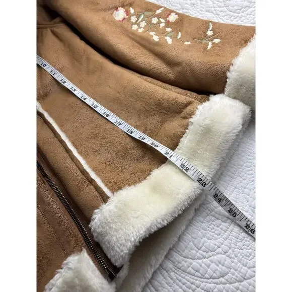 Anthro Solitaire Faux Suede Jacket Size Medium Embroidered Sherpa Lined Western - Picture 5 of 6